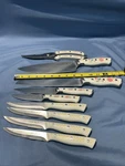 9 Piece Pioneer Woman Flower Handle Kitchen Knife Set. Fixed Price $45.00.