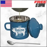 Mini Bacon Grease Container With Strainer Enamel Fat Saver Blue Farmhouse 15OZ. Fixed Price $28.34.