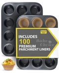 Bake Choice 2PK 12-CUP Muffin Pan Set W/ 100 Liners Nonstick Cupcake Baking. Fixed Price $25.58.