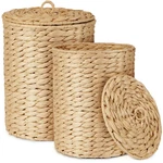 Set Of 2 Woven Trash Cans With Lids 4 Gallon And Natural Wicker Waste B. Fixed Price $71.61.