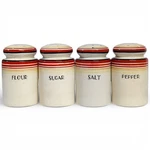 4PC Vtg Post War Japan Large Porcelain Kitchen Shakers Flour Salt Pepper Sugar. Fixed Price $39.89.