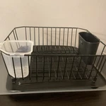 Vintage Black Rubbermaid Dish Drainer Drying Wire Rack W/ Tray & 2 Cups 14X14. Fixed Price $62.99.