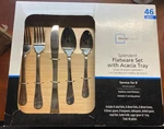 Mainstays Splendent 46 Piece Stainless Steel Flatware Set For 8, Dishwasher Safe. Fixed Price $45.00.