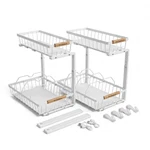 Clutterix Under Sink Organizer, 2 Pack, Tier Sliding Standard Size, White. Fixed Price $111.99.