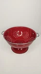 Red Metal Colander Strainer W/ Handles, 11 Diameter, Modern Medium. Fixed Price $14.00.