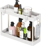 Simple Houseware 2 Tier Under Sink Organizer White Storage Tray With Hooks. Fixed Price $18.03.