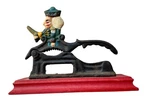 Viintage Cast Iron Figural Nutcracker Red Wooden Base Collectible Kitchen Tool. Fixed Price $16.88.