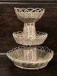 Vintage 3 Tier Tower Wicker Rattan Serving Stand Fruit Basket White Kitchen Bowl. Fixed Price $22.50.