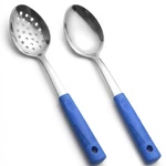 2 Pcs Stainless Steel Serving Spoon Set Silicone Handles Blue Home Kitchen. Fixed Price $26.60.