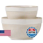 Teakiss Ceramic Large Glazed White Stripe Mixing Bowls For Kitchen, Set Of 2 Big. Fixed Price $66.07.