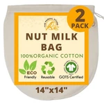 Xxl 14"X14" Nut Milk Bag - 100% Organic Unbleached Cotton Whit. Fixed Price $9.45.