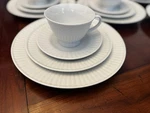 Of 5, 20 Piece Claremont By Gibson White Place Settings Dinner, Salad, Cup. Fixed Price $124.99.
