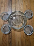 Jeannette Glass National Clear 5 Pc Berry Bowl Set 8 1/2" & 4 Ribbed Dot. Fixed Price $33.99.