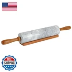 Home Basics White Marble Stone Rolling Pin Easy Grip Handles Wooden. Fixed Price $58.92.