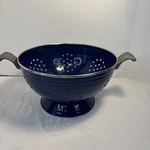 Vintage Cobalt Blue Colander Strainer Enamel Claw Handles. Fixed Price $42.95.