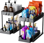 2 Pack Under Sink Organizers Tier Sliding Cabinet Storage With Hooks Black. Fixed Price $32.78.