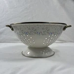 Vintage Enamel Colander By The Cook's Bazaar White With Floral Gold Trim Handle. Fixed Price $24.99.