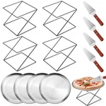 Yiyiring 12 Pcs Pizza Set 4 Metal Pans Spatulas Silver Sq. Fixed Price $85.04.