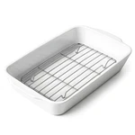Hombene Casserole Dish With Roasting Racks, 3 Qt Baking Handles, White. Fixed Price $47.40.