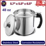 Bacon Grease Container With Strainer, 48 Oz Stainless Steel Oil W/ Lid. Fixed Price $15.70.