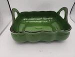 Vintage Dish Square Ceramic Stoneware Scalloped Ruffled Waves Casserole Bakeware. Fixed Price $9.95.