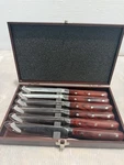 Berghoff Pakka Wood 6 Piece Stainless Steel Steak Knife Set Box. Fixed Price $40.00.