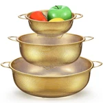 3 Pieces Stainless Steel Gold Colander Metal Strainer With Handle Pasta .... Fixed Price $36.48.