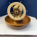 Vintage Ship's Wheel Nut Cracker Wood Bowl Mid Century. Fixed Price $22.00.