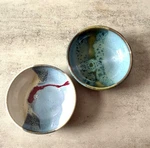 Mosquito Mud Pottery Handmade Stoneware Set Of Two 3.5" Round Bowls Blue Glaze. Fixed Price $30.00.