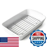 Hombene Casserole Dish With Roasting Racks, 3 Qt Baking Handles, White. Fixed Price $48.17.
