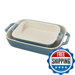 Staub Ceramic Rectangular Baking Dish Set Casserole 2-PIECE Rustic. Fixed Price $103.41.