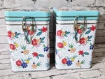 Pioneer Way Celebrate Floral Square Lock Top Metal Tin Canister Set Of 2. Fixed Price $45.00.