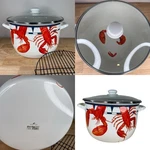 New Large Golden Rabbit Lobster Enamelware 18 Quart Stock Pot, Glass Lid, Rack. Fixed Price $129.99.