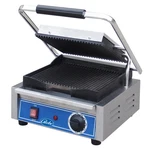 Globe GPG10 10"X9.5" Single Bistro Panini Grill With Grooved Plates. Fixed Price $748.00.