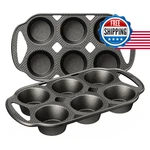 Hongbake Everline Collection Cast Iron Muffin Pans, Non Toxic Uncoated 6-CUP. Fixed Price $65.97.