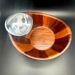 Nambe Harmony Chip And Dip Serving Bowl, Acacia Wood & Alloy Metal, 12" Open Box. Fixed Price $49.99.