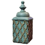 Moroccan Trellis Ginger Jar With Lid 3D Gold Lattice Quatrefoil Teal Canister. Fixed Price $29.99.