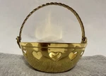 Vintage Hampton Brass Round Basket Heart Cut Outs Handle Braided Made India. Fixed Price $10.99.