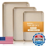 Baking Pan Set Of 3, Nonstick Carbon Steel Cookie Sheets With Texture, Com. Fixed Price $42.34.