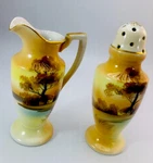 Vintage Sugar Shaker Creamer Noritake Hand Painted Yellow Trees Water Home. Fixed Price $23.49.