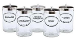 Graham Field Grafco Labeled Flint Glass Sundry Jars W/ Covers All Types 7"X4.25". Fixed Price $14.50.