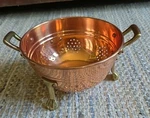 Vintage Copper Berry Colander Made Korea, Brass Handles Claw Feet, 6. Fixed Price $25.00.