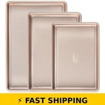 Hongbake Nonstick Baking Sheet Pan Set Of 3, Champagne Gold. Fixed Price $56.99.