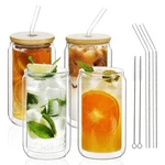 Libwys 4PCS Double Wall Glass Cups With Bamboo Lids 12OZ*4, Transparent. Fixed Price $41.02.