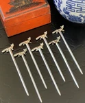 Rare Set 7 English Sterling Silver Figural Fox Equestrian Cocktail Picks 3.5. Fixed Price $1297.00.