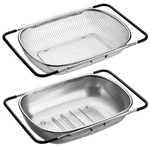 2 Pcs Large Over The Sink Colander, 6 Quart Stainless Steel With Fin.... Fixed Price $43.27.