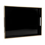 15.8" X 11.8" Black Plastic Serving Tray With Gold Trim Handles, Decorati.... Fixed Price $36.97.
