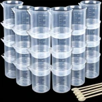 Leobro Pcs 100ML Resin Measuring Cups, Graduated Epoxy Set Of 24, Clear. Fixed Price $26.04.