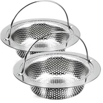 Giramika 2 Pack Kitchen Sink Drain Strainer With Handle, Stainless Silver. Fixed Price $11.99.