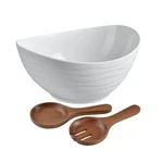 Kiteiscat Extra Large Elegant Ceramic Oval Salad Bowl Set With Premium Acacia Wo. Fixed Price $61.28.